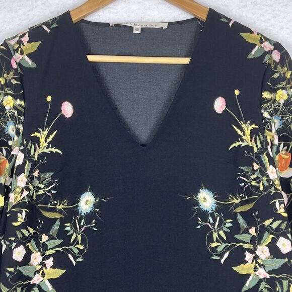 RACHEL Rachel Roy Women’s Black Floral Shift Dress w/Pockets & Slit Sleeves Sz 4 - Picture 5 of 16